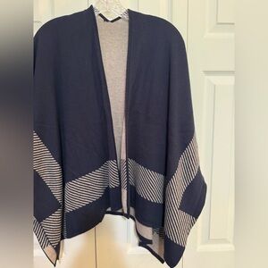 Elegant Navy and Tan Women's Reversible Poncho Sweater